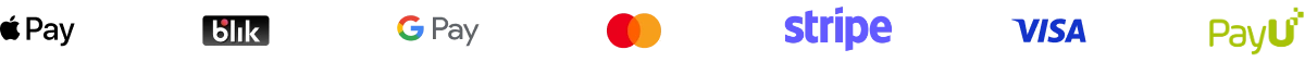 Přijímané platby: Apple Pay, BLIK, Google Pay, Mastercard, Stripe, Visa, PayU