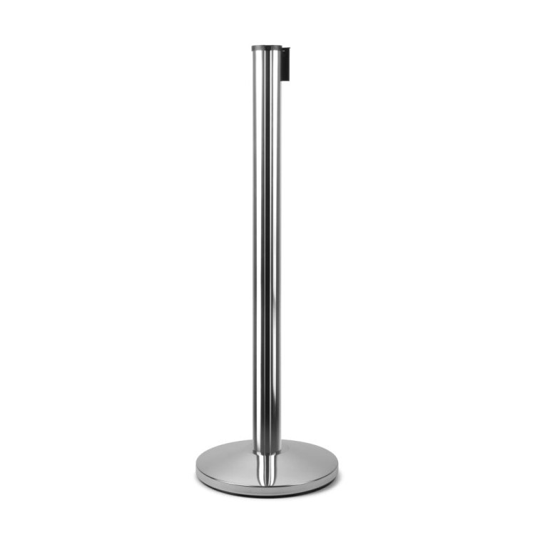 Słupek z taśmą zwijaną 270 cm J-EXTBE - Chrom z czarną taśmą - Słupek odgradzający hotelowy słupek z taśmą zwijaną do Hotelu do Restauracji do strefy VIP