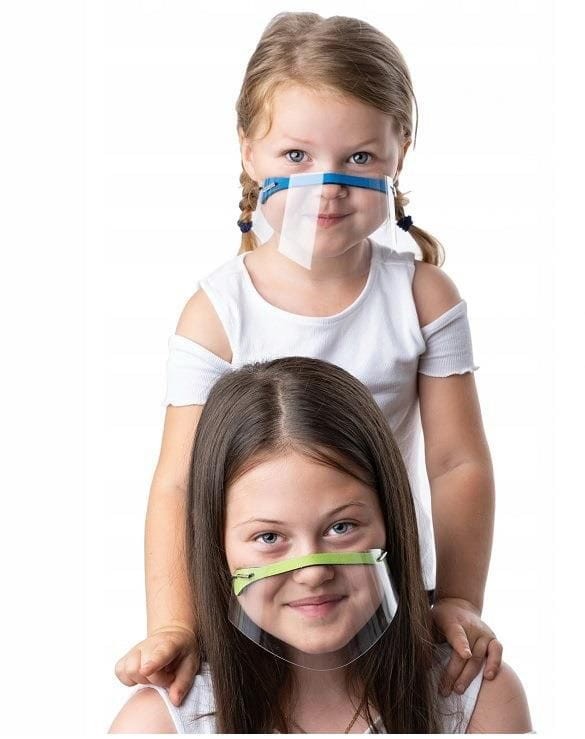 Mini przyłbica półprzyłbica ochronna na nos i usta dla dzieci i dorosłych z możliwością założenia na brodę przezroczysta plastikowa osłona Zielona