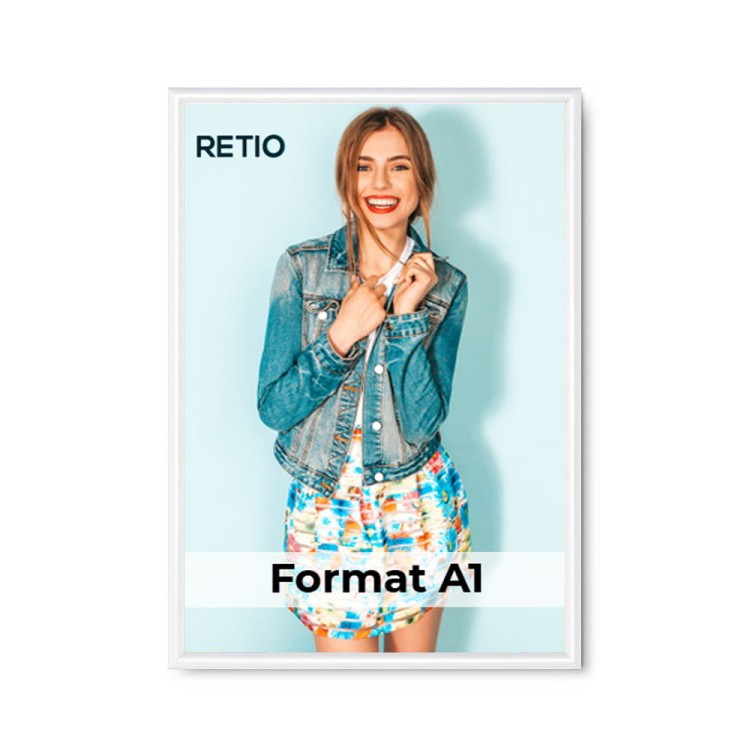 Ramka zatrzaskowa KRAST A1 (59,4 x 84,1 cm) aluminiowa biała z ostrym prostym narożnikiem rama ramka plakatowa OWZ ścienna na plakat na zdjęcia profil 25 mm