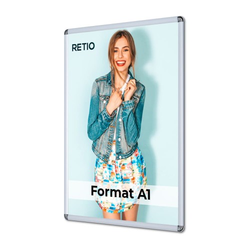 Ramka zatrzaskowa KRAST A1 (59,4 x 84,1 cm) aluminiowa srebrna z zaokrąglonym narożnikiem rama ramka plakatowa OWZ ścienna na plakat na zdjęcia profil 25 mm