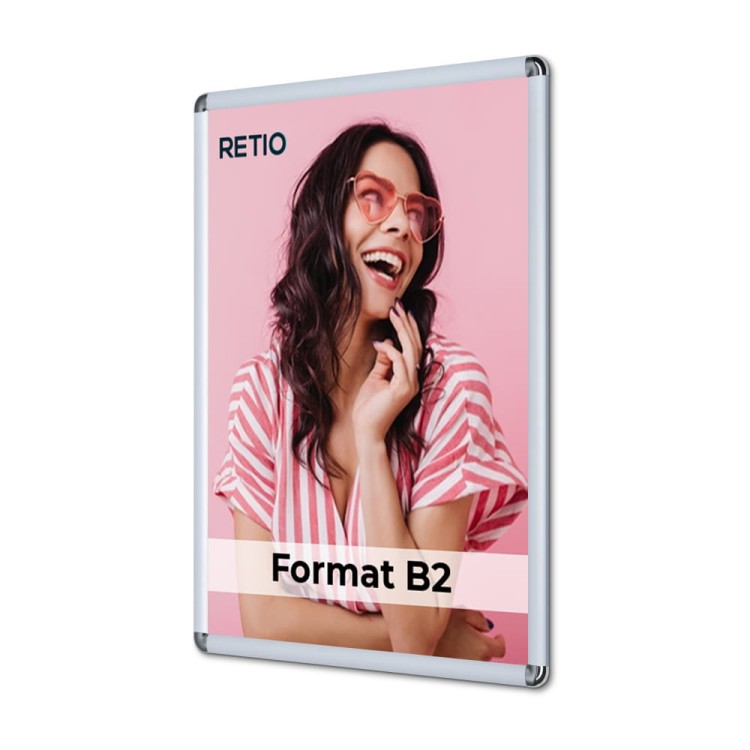 Ramka zatrzaskowa KRAST B2 (50,0 x 70,0 cm) aluminiowa srebrna z zaokgrąglonym narożnikiem rama ramka plakatowa OWZ ścienna na plakat na zdjęcia profil 25 mm