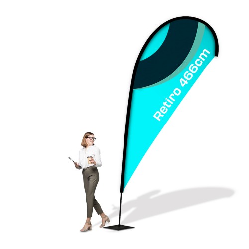 Flaga reklamowa RETIRO 4,66m z wydrukiem kształt ŁEZKA Winder Beachflag Firmowa flaga reklamowa