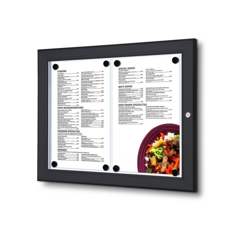 Gablota na menu 2xA4 43x31 cm - zamykana na kluczyk do użytku wewnętrznego gablota wewnętrzna gablota ogłoszeniowa gablota informacyjna tablica ogłoszeń tablica informacyjna