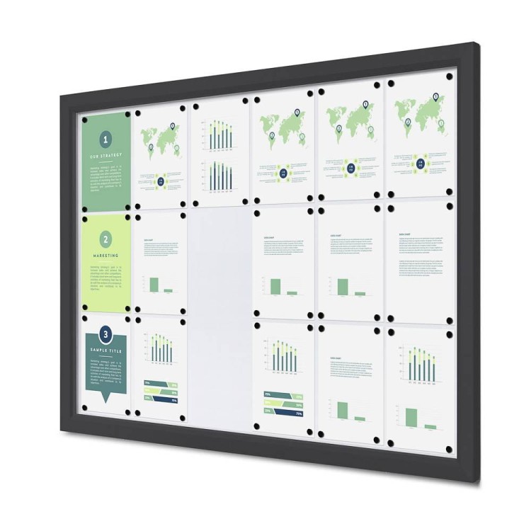 Gablota magnetyczna SLM 18xA4 130x91 cm z certyfikatem trudnopalności B1 zamykana na kluczyk do użytku zewnętrznego gablota zewnętrzna gablota ogłoszeniowa gablota informacyjna tablica ogłoszeń tablica informacyjna ogniotrwała antracyt