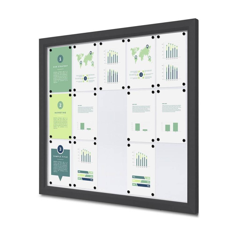 Gablota magnetyczna SLM 15xA4 108x91 cm z certyfikatem trudnopalności B1 zamykana na kluczyk do użytku zewnętrznego gablota zewnętrzna gablota ogłoszeniowa gablota informacyjna tablica ogłoszeń tablica informacyjna ogniotrwała antracyt