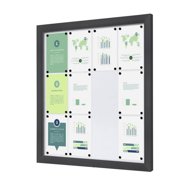 Gablota magnetyczna SLM 12xA4 87x91 cm z certyfikatem trudnopalności B1 zamykana na kluczyk do użytku zewnętrznego gablota zewnętrzna gablota ogłoszeniowa gablota informacyjna tablica ogłoszeń tablica informacyjna ogniotrwała antracyt