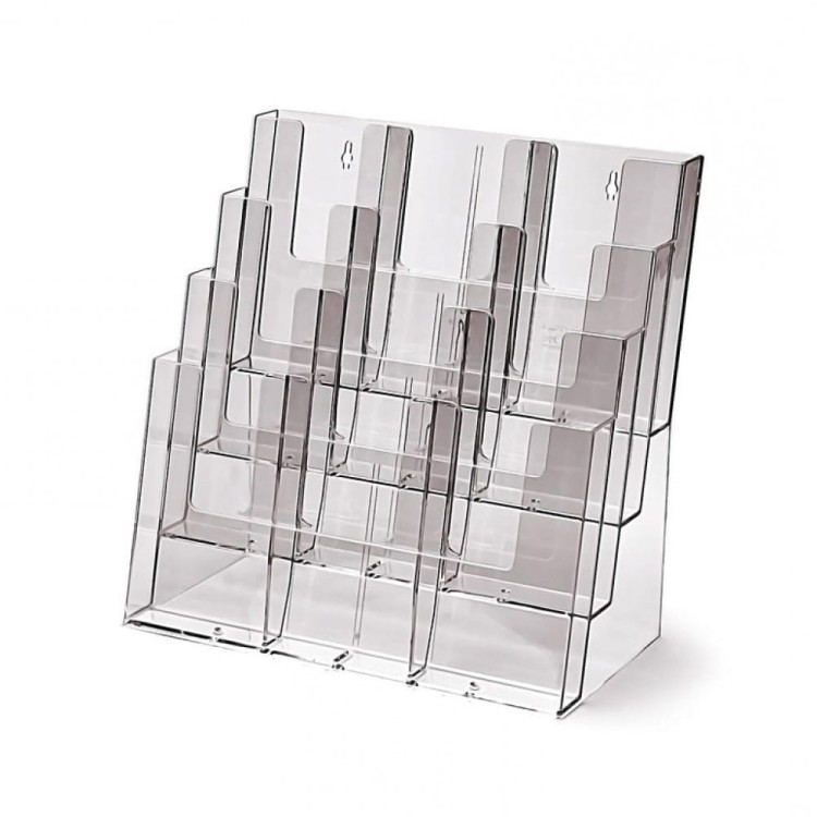 Stojak na ulotki Taymar® 4xA4 odlewany stojak kieszeń na ulotki prospekty do postawienia na stół ladę z możliwością powieszenia na ścianie