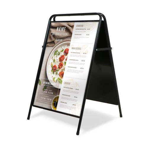 Potykacz reklamowy B2 - czarny potykacz reklamowy z zatrzaskową ramą OWZ i plecami ze stali