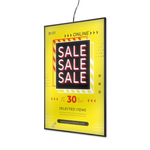 Podświetlana ramka LED A2 (42 x 59,4 cm) aluminiowa czarna z zaokrąglonym narożnikiem rama ramka plakatowa wsuwana ścienna na plakat na zdjęcia profil 5 mm