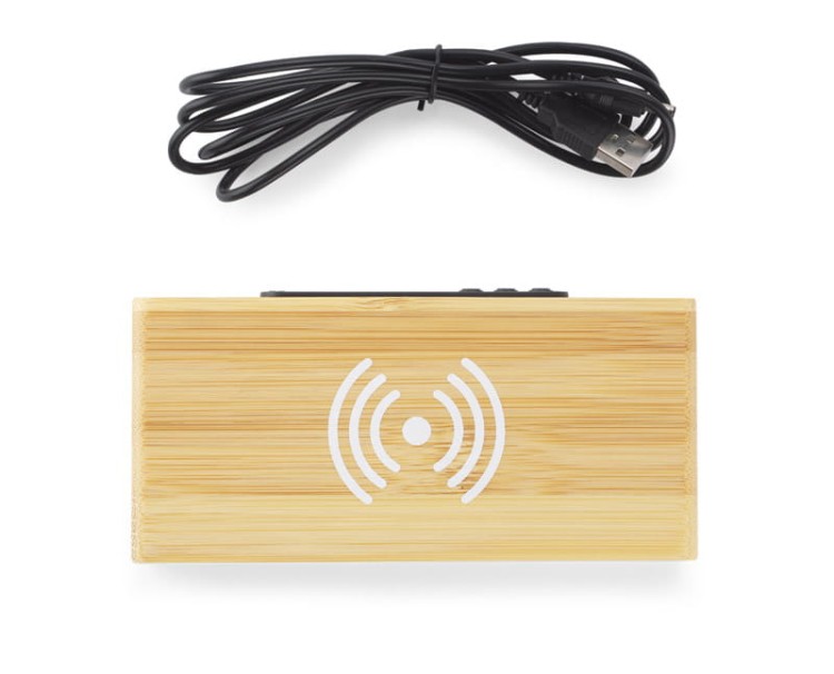 Zegar na biurko z ładowarką indukcyjną INDUCTO brązowy