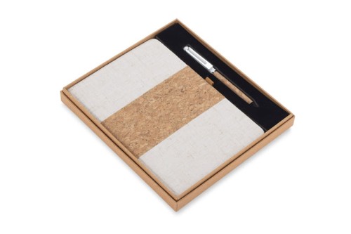 Zestaw - notes z długopisem CALMO beżowy (naturalny)