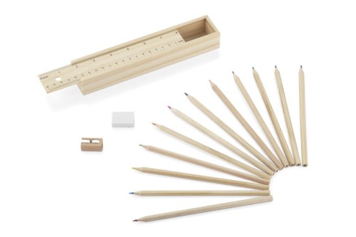 Piórnik z kredkami 12 szt. KRASI beżowy (naturalny)