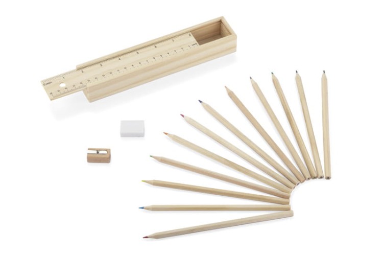 Piórnik z kredkami 12 szt. KRASI beżowy (naturalny)