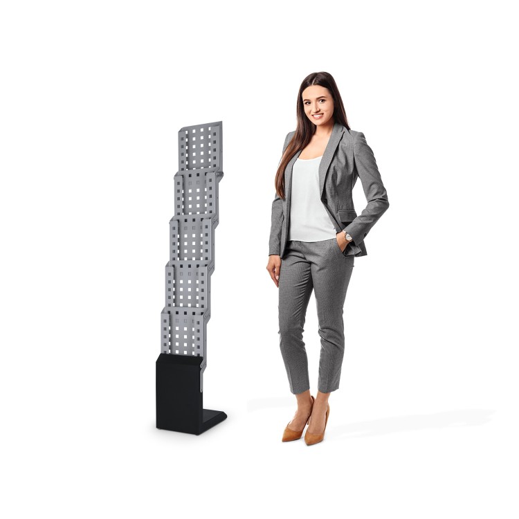 Jednostronny rozkładany stojak na ulotki 5xA4 z torbą - szary