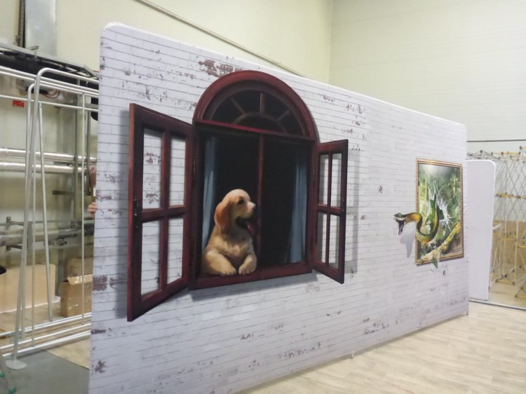 Zakupiona w Retio.pl ścianka reklamowa - Ścianka Reklamowa Tekstylna Prosta 400 x 240 cm - ścianka wystawiennicza targowa prasowa