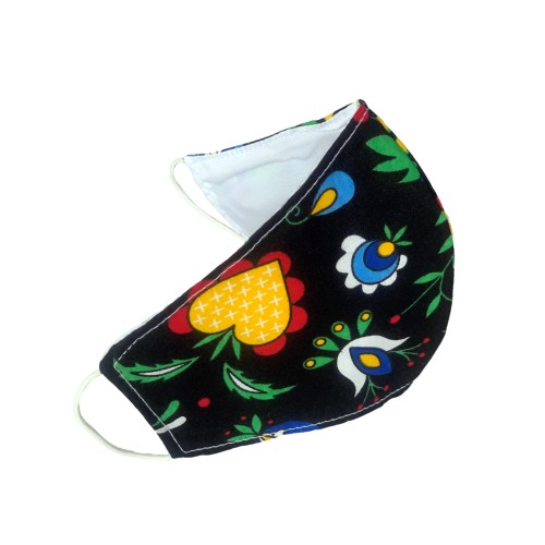 Maseczka profilowana bawełniana Premium w kwiaty na czarnym tle