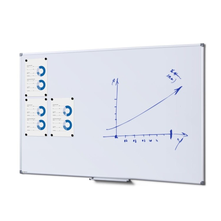 Magnetyczna tablica suchościeralna SCRITTO® Economy 150 x 100 cm biała tablica suchościeralna magnetyczna do urzędu szkoły biura do pisania markerem pisakiem flamastrem suchościeralnym