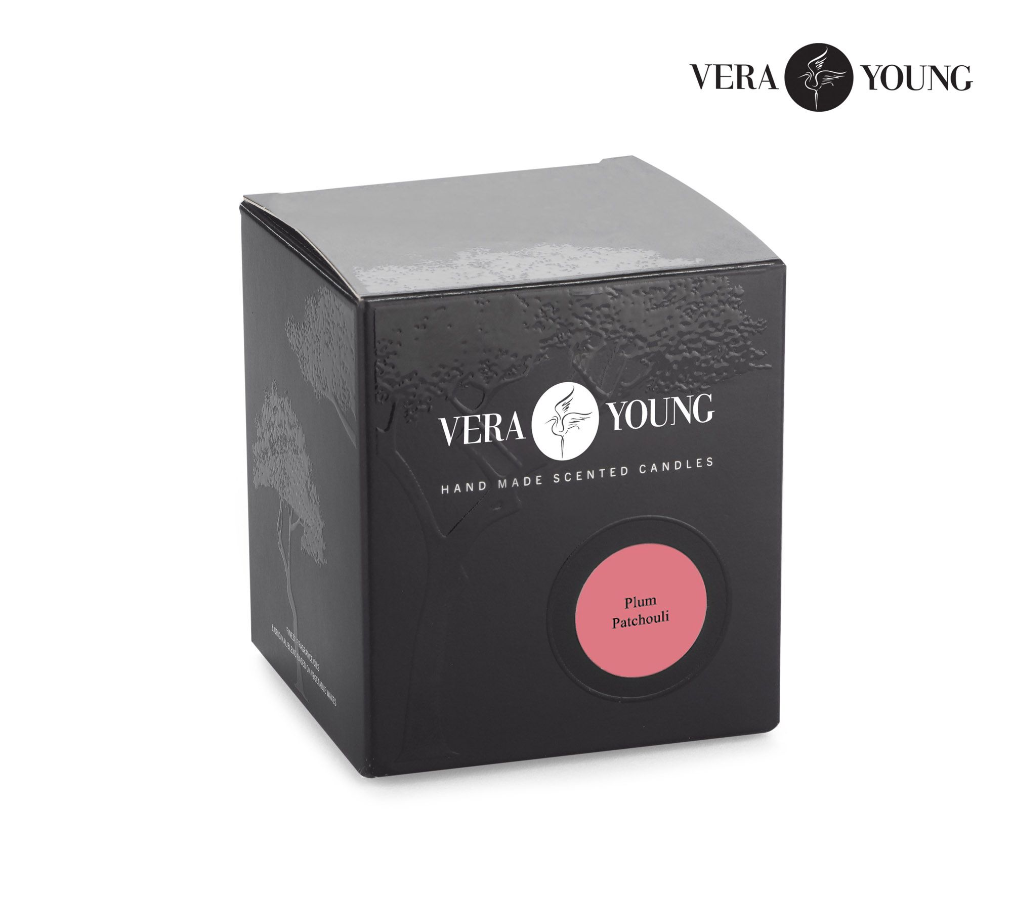 Świeca sojowa 170g - Plum & Patchouli - VERA YOUNG przezroczysty z logo