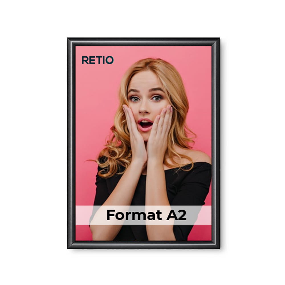 Ramka zatrzaskowa KRAST A2 (42,0 x 59,4 cm) aluminiowa czarna z ostrym prostym narożnikiem rama ramka plakatowa OWZ ścienna na plakat na zdjęcia profil 25 mm