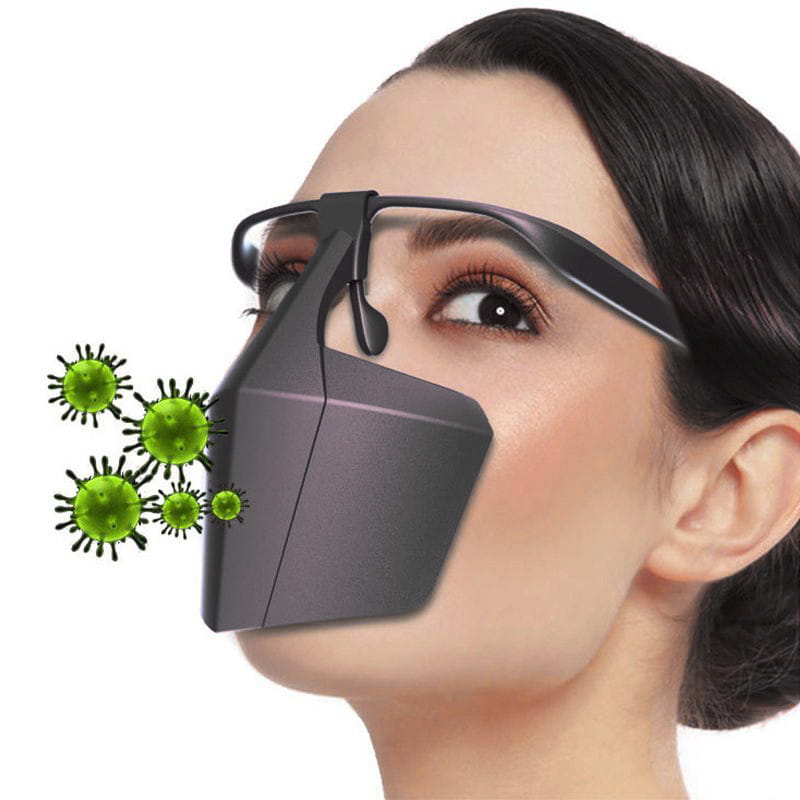 Protective Face Shield with Earmuffs and Eyeglass Holder Black Plastic Nose and Mouth Protector Face Shield