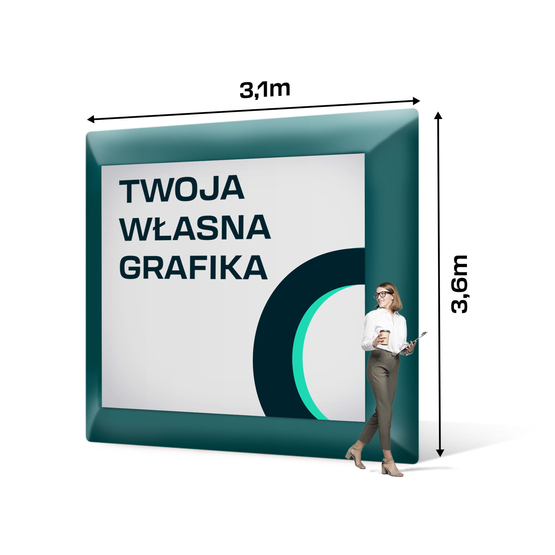 Ścianka Reklamowa Airwall Nadmuchiwana Zewnętrzna 360 x 310cm - Ekran pneumatyczny z nadrukiem indywidualnym -  wymiary
